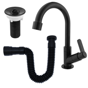 Kit Torneira Lavatorio Banheiro + Válvula Abs e Sifão Preto