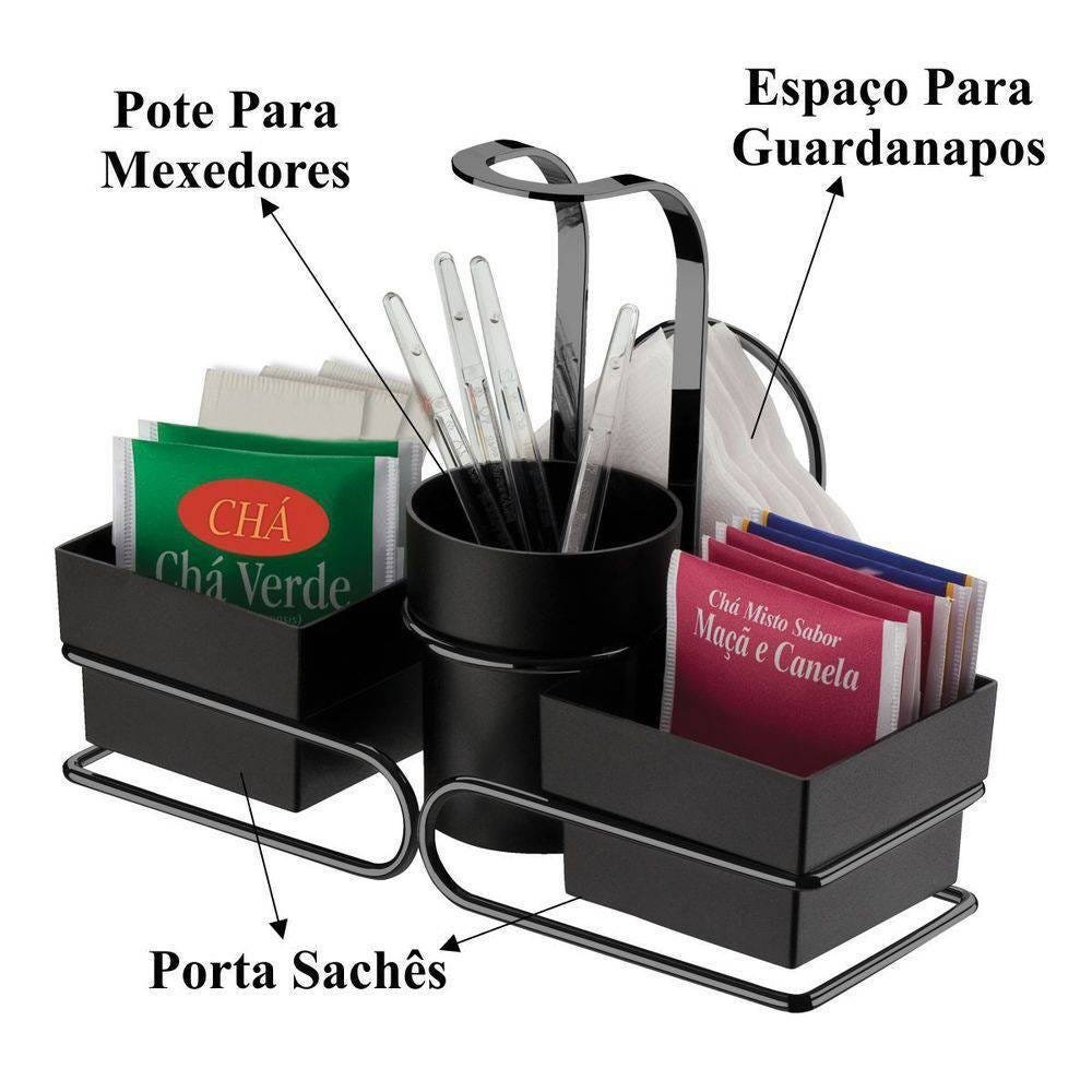 Suporte Café Porta Sachês Chá Açúcar Mexedores Guardanapos - 4