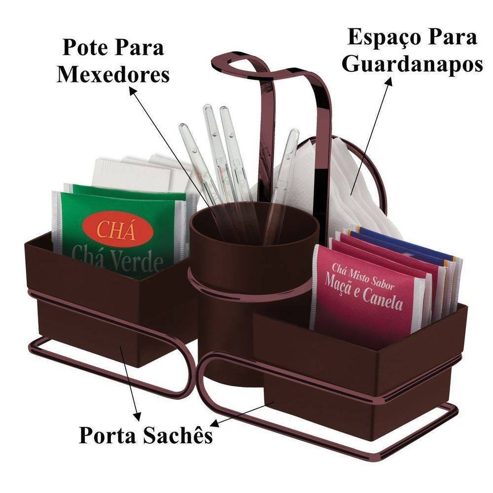Suporte Café Porta Sachês Chá Açúcar Mexedores Guardanapos - 3