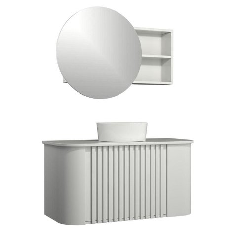 Conjunto Gabinete Suspenso para Banheiro Luna 2 Portas 100cm Branco com Cuba e Espelheira Venturi