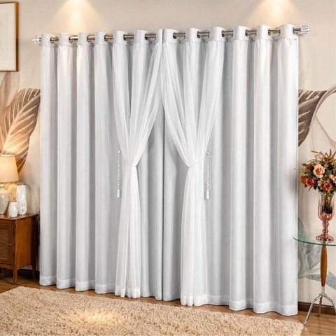 Cortina para Varão Realeza Linha Nobre 2,00m x 1,70m 100% Poliéster Gelo Casa Show Enxovais