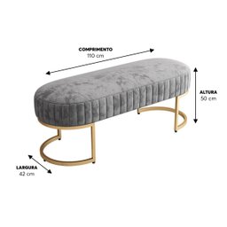 Banco Recamier Base em Aço Dourado Glow Zahav:Veludo Cinza - 4
