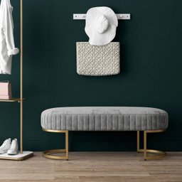 Banco Recamier Base em Aço Dourado Glow Zahav:Veludo Cinza - 2