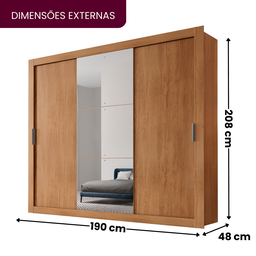 Guarda Roupa Casal MDF com Espelho 3 Portas de Correr Luna - 4