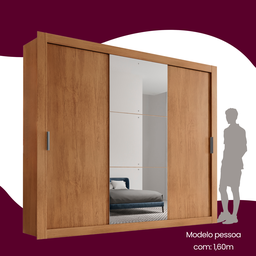 Guarda Roupa Casal MDF com Espelho 3 Portas de Correr Luna - 7