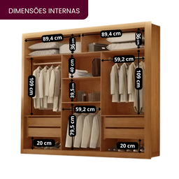 Guarda Roupa Casal MDF com Espelho 3 Portas de Correr Luna - 6