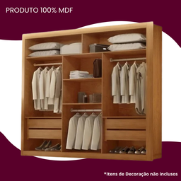 Guarda Roupa Casal MDF com Espelho 3 Portas de Correr Luna - 5