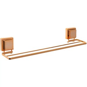 Toalheiro Cobre Rose Gold Duplo 45cm Fixação Por Ventosa