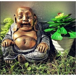 Estátua Buda Chinês Sorridente da Riqueza Dourado e Prateado 16cm - 2