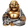 Estátua Buda Chinês Sorridente da Riqueza Dourado e Prateado 16cm - 1