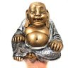Estátua Buda Chinês Sorridente da Riqueza Dourado e Prateado 16cm - 4