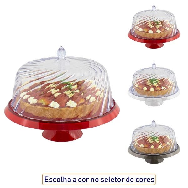 Boleira Porta Bolo Tortas Cúpula Transparente Bandeja translucida - Vermelho - 2