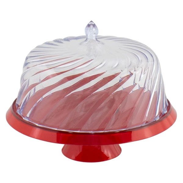 Boleira Porta Bolo Tortas Cúpula Transparente Bandeja translucida - Vermelho - 9