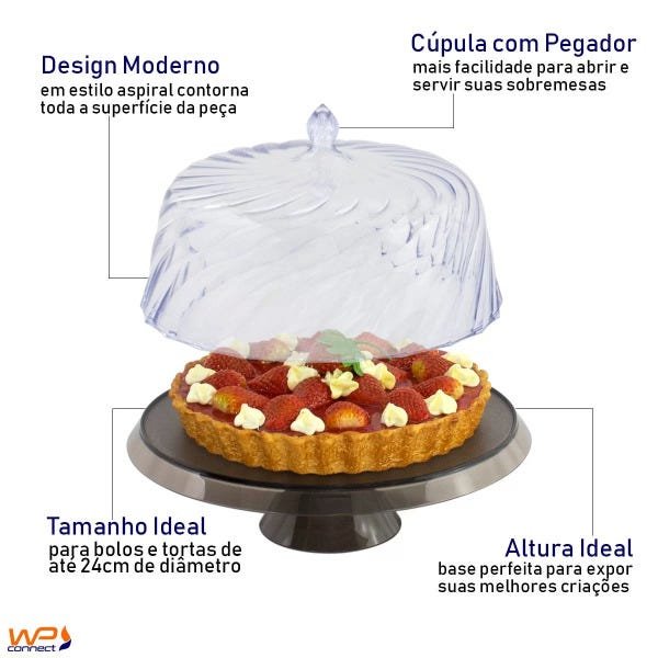 Boleira Porta Bolo Tortas Cúpula Transparente Bandeja translucida - Fumê - 4