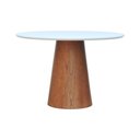 Ver imagem 1 de Mesa de Jantar Base Cone Laminado Cinamomo Amêndoa Tampo Ø150 Laqueado Branco