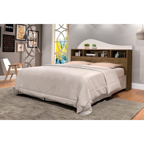 Cabeceira para Box Casal Irla com Nichos para Objetos de Decoração Cor Jequitiba/off White Ja