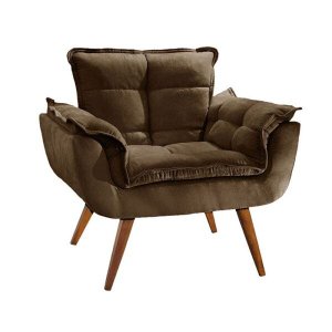 Poltrona Decorativa Sala Recepção Escritório Opala Suede Marrom