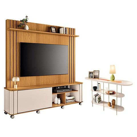 Estante Home Theater Trinus Cinamomo Off White com Aparador Infinity Off White - Hb Móveis