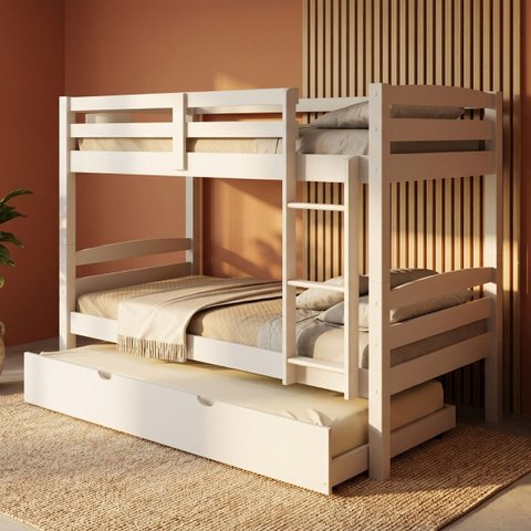 Cama Treliche Solteiro Madeira Maciça Auxiliar com Proteção:Branco
