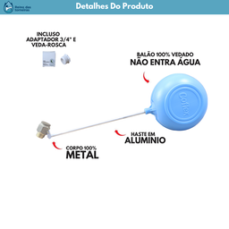 Torneira de Bóia Caixa D'água 1/2 X 3/4 Metal Max G com Veda Rosca - 6