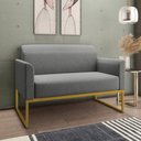 Ver imagem 2 de Poltrona Namoradeira Decorativa Isabella Base Industrial Linho Grafite/Dourado Gran Belo