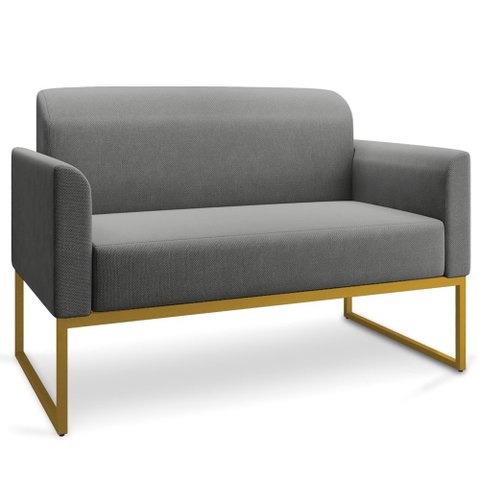 Poltrona Namoradeira Decorativa Isabella Base Industrial Linho Grafite/Dourado Gran Belo