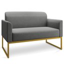 Ver imagem 1 de Poltrona Namoradeira Decorativa Isabella Base Industrial Linho Grafite/Dourado Gran Belo