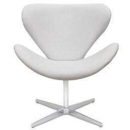 Poltrona Decorativa Swan Corino Branca Base Giratória - 1