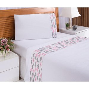 Lençol Solteiro Nuvem Rosa 3 Peças 100% Algodão - 180 Fios