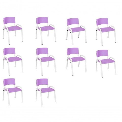 Kit 10 Cadeira Iso Infantil Creche, Base Branco Lilas