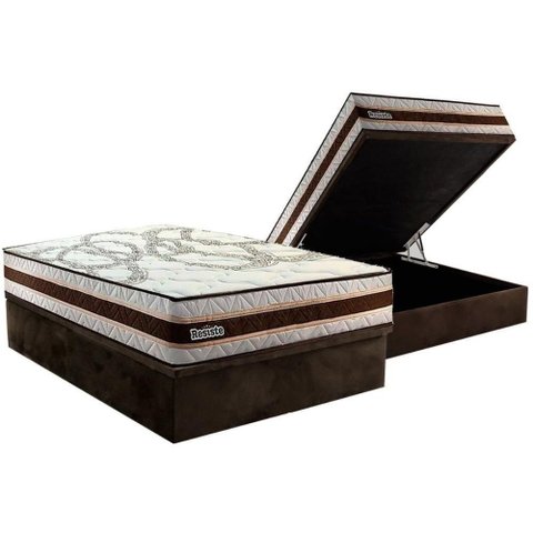 Conjunto Box Baú Casal: Colchão Molas Paropas Resiste Double Face Ag D45 + Base Crc Suede Brown (