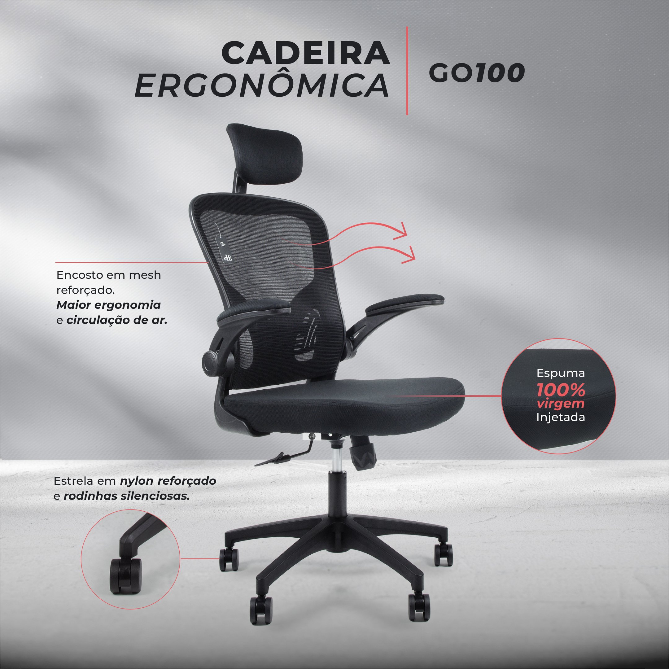 Cadeira Presidente Escritório Ergonômica Gogo Chair Go100 Luxo - Preta - 6