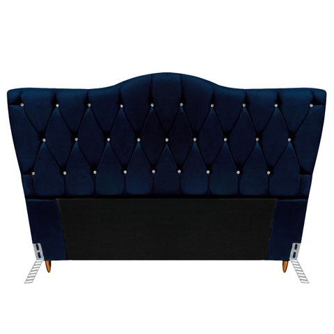 Cabeceira Solteiro Cama Box Quarto Estofada Barcelona 90cm:suede Azul Marinho
