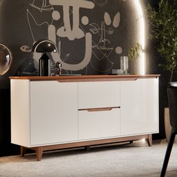 Buffet Aparador Sala de Jantar 2 Portas e 2 Gavetas Organizador Multiuso Elegante Off Freijó - 1