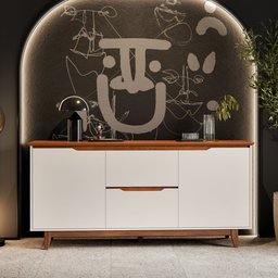 Buffet Aparador Sala de Jantar 2 Portas e 2 Gavetas Organizador Multiuso Elegante Off Freijó - 7