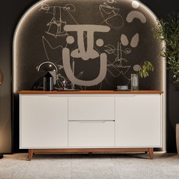 Buffet Aparador Sala de Jantar 2 Portas e 2 Gavetas Organizador Multiuso Elegante Off Freijó - 8