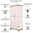 Ver imagem 5 de Guarda Roupa Solteiro 2 Portas 1 Gaveta 98cm Provençal Alegra S05 Off White Nogueira - Lyam Decor
