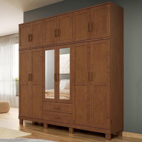 Guarda Roupa Casal Giana 12 Portas de Bater 2 Gavetas MDF-MDP Castanho Mpozenato 225cm