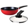 Wok com Revestimento Cerâmico Vermelho Ø 30 cm Tampa Vidro - 1