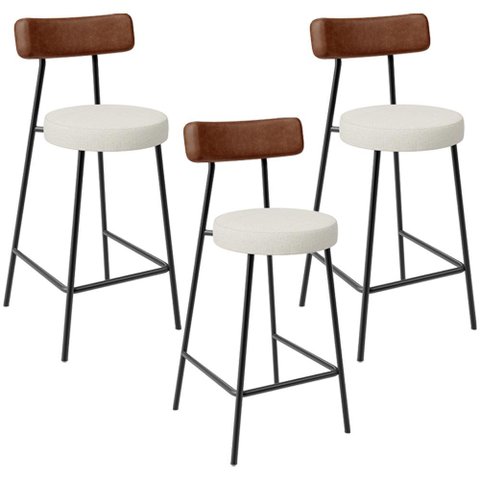 Kit 03 Banquetas Baixa Cozinha Sala Jantar Milão L02 Couríssimo Marrom Linho Champagne - lyam