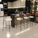 Ver imagem 2 de Kit 03 Banquetas Baixa Cozinha Sala Jantar Milão L02 Couríssimo Marrom Linho Champagne - lyam