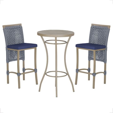Mesa Bistrô e 2 Banquetas Roma Fendi Corda Náutica Estofado 10 Trama Original