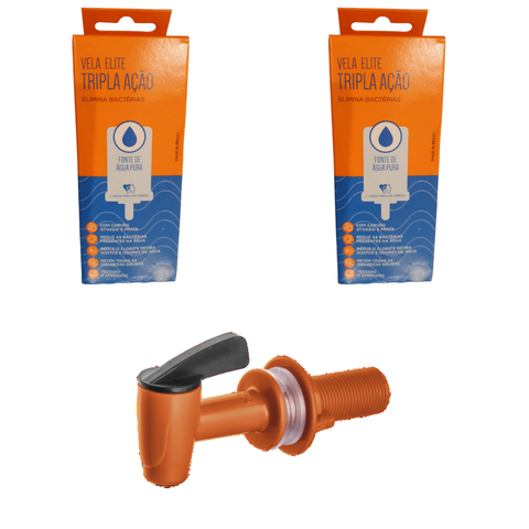 Kit 02 Un Vela Elite Tripla Ação + 01 Un Torneira Herc para Filtro Alavanca Manual