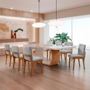 Ver imagem 1 de Conjunto Sala de Jantar Bella 220cm com Vidro Canto Moeda e 8 Cadeiras Bella