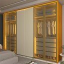 Ver imagem 1 de Guarda-Roupa Casal 6 Portas 4 Portas Reflecta com LED com Pés 100% MDF Splendor Marrom/Marrome/Off White