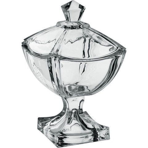 Potiche Decorativo de Vidro Transparente 28x17x17cm Tampa Enfeite Sala Mesa