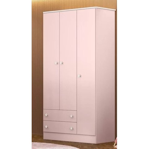 Guarda Roupa Infantil 3 Portas e 2 Gavetas Doce Sonho Rosa Acetinado