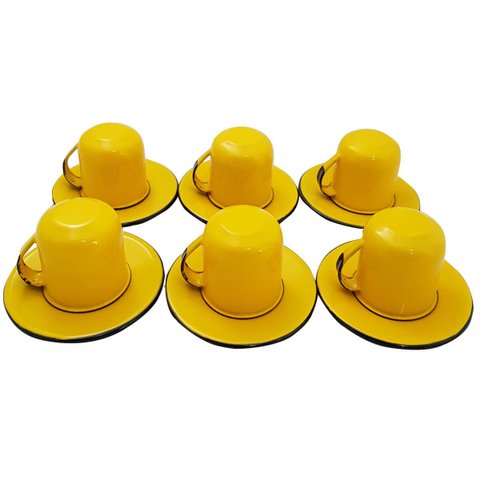 Jogo De Xícaras Com Pires 6 Canecas Esmaltada 180ml Chá Café Amarelo