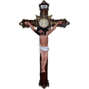 CRUCIFIXO DE PAREDE RESINA COM MEDALHA SÃO BENTO 30 CM