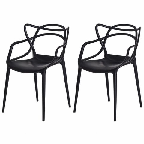 Kit 2 Cadeiras para Sala de Jantar Allegra Empilháveis Pretas Preto